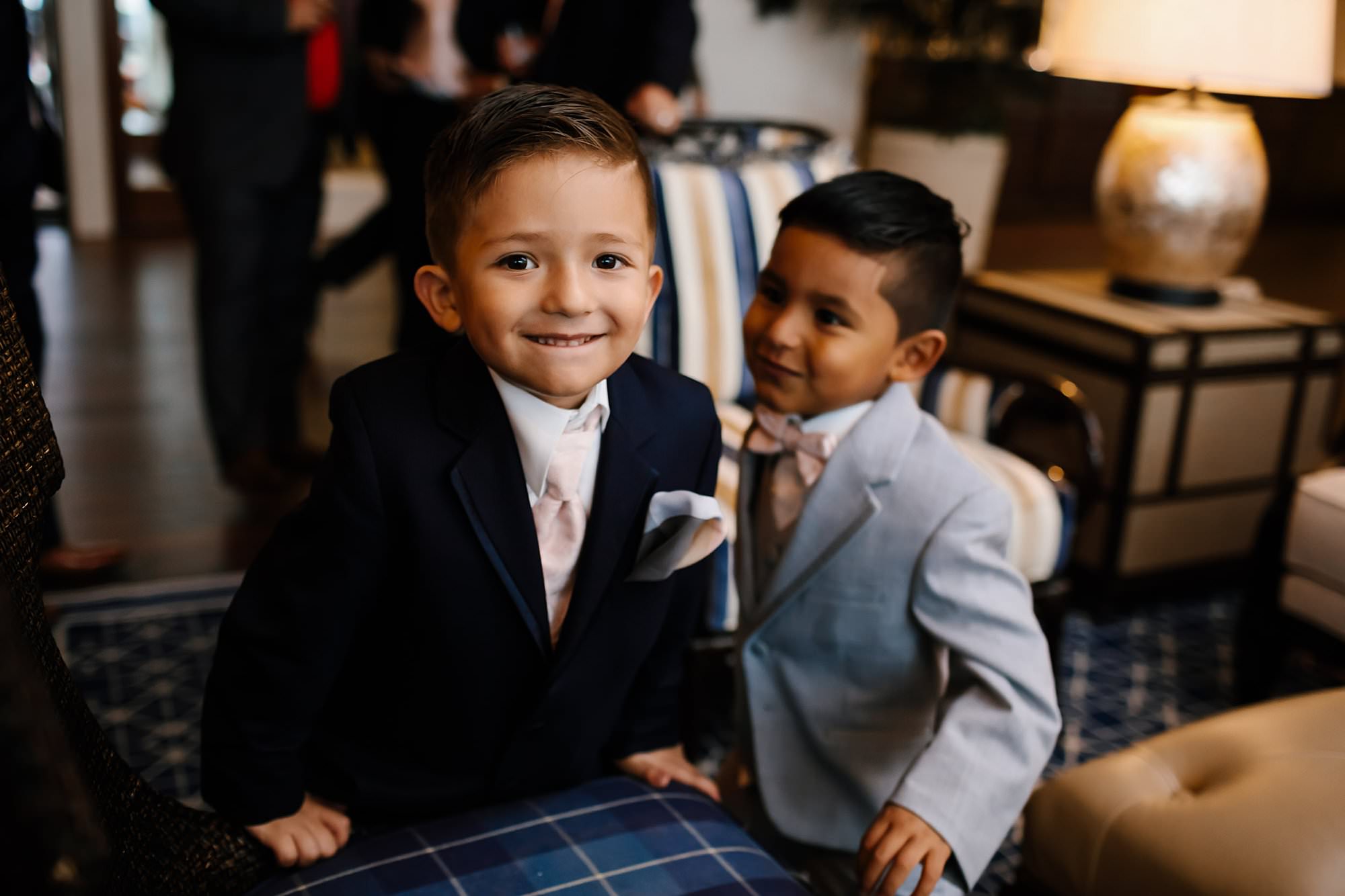 Ring bearers at being silly in the lobby of the Henderson Beach Resort and Spa