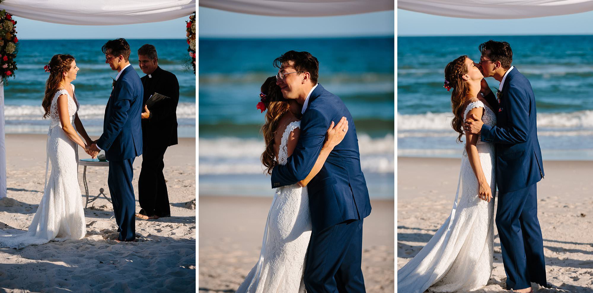 Ceremony kiss at beach ceremony on St George Island Fl