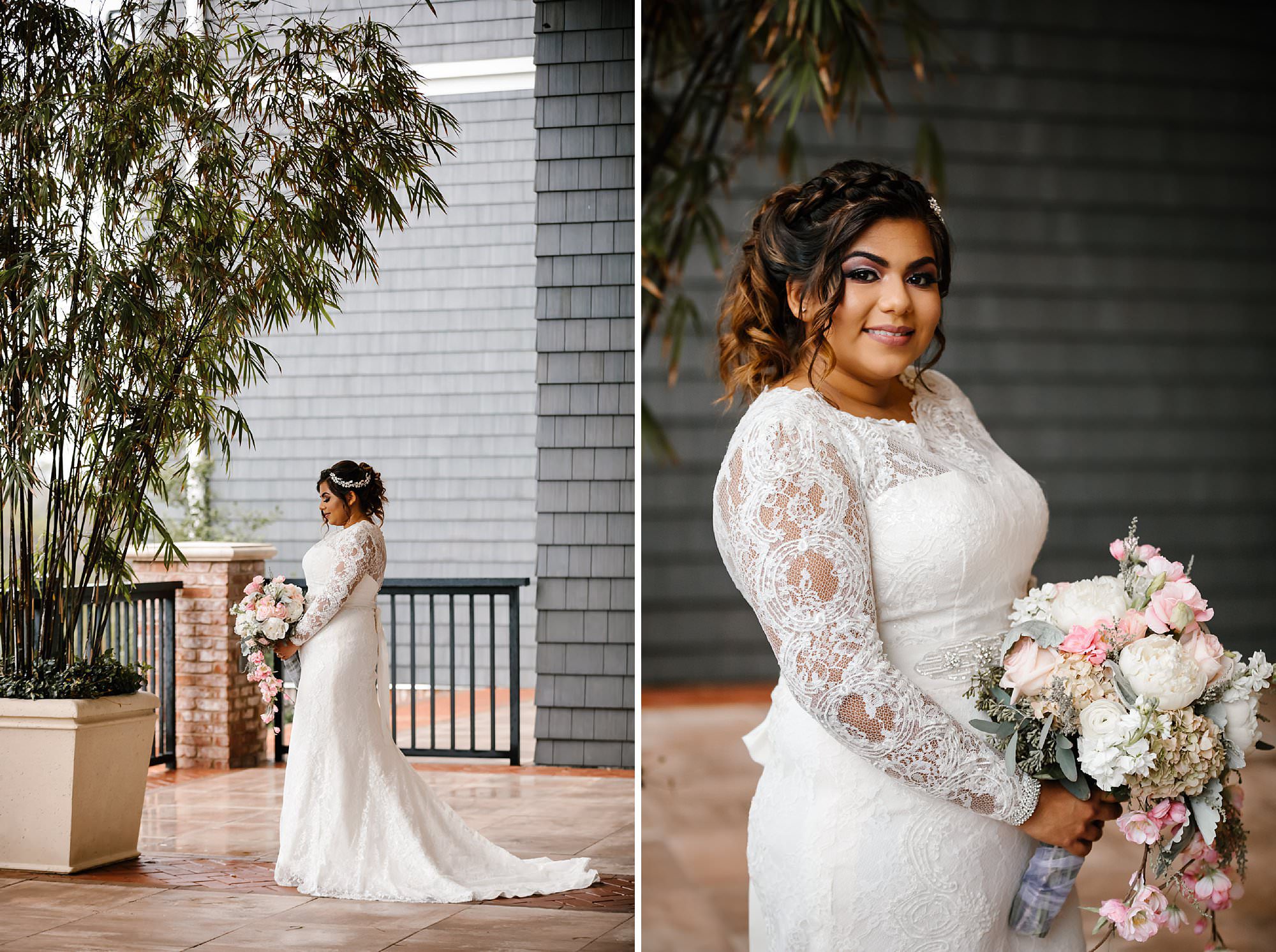 Bridal portraits on the covered terrace of the Henderson Beach Resort and Spa