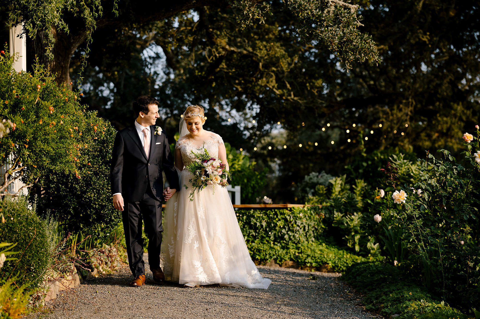 Brett and Olga's wedding portaits in the garden at Beltane Ranch after their elopement photographed by Amy Little Photography
