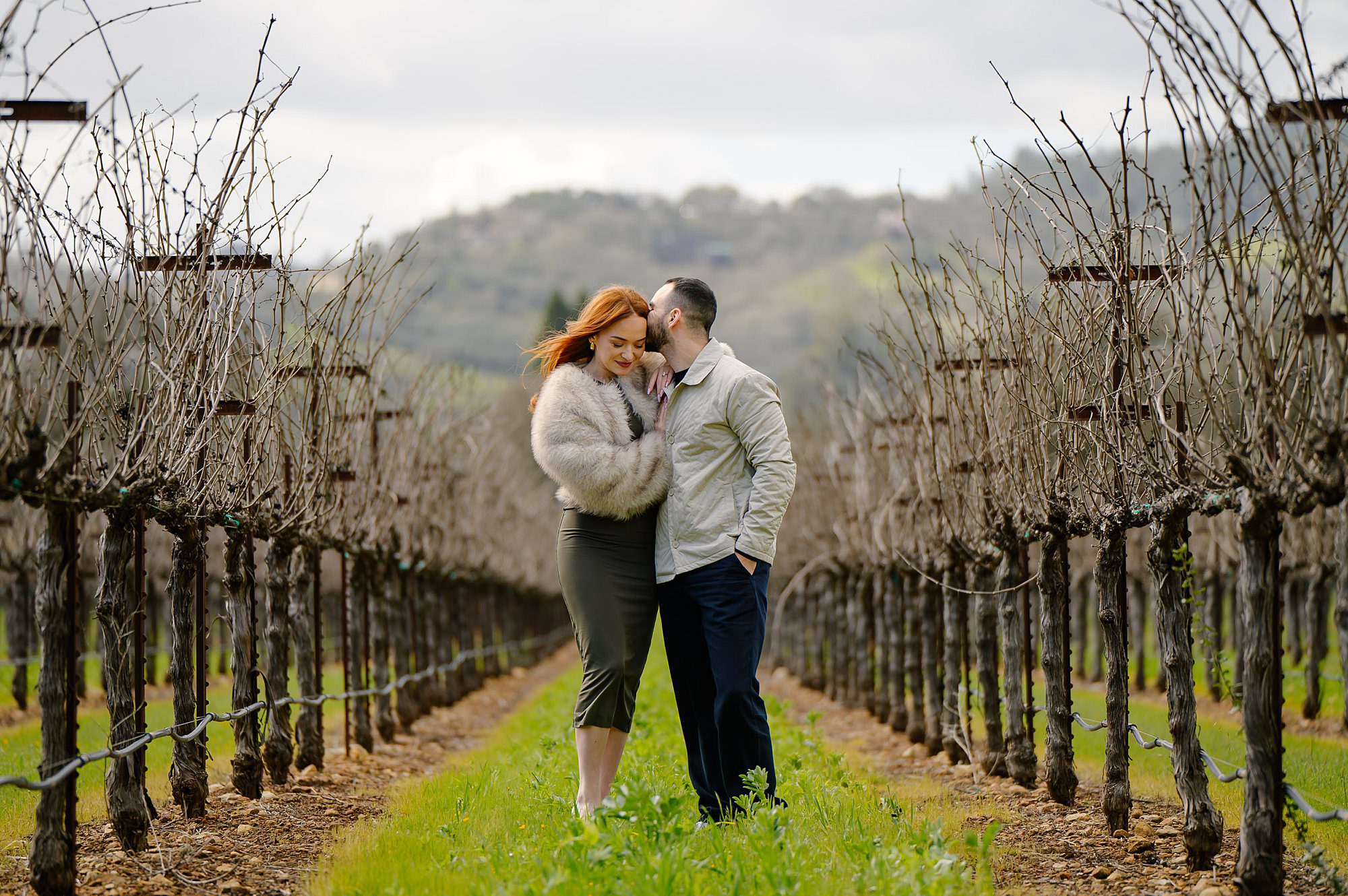Marko and Darya in the winter vineyard at Chateau St Jean in Kenwood