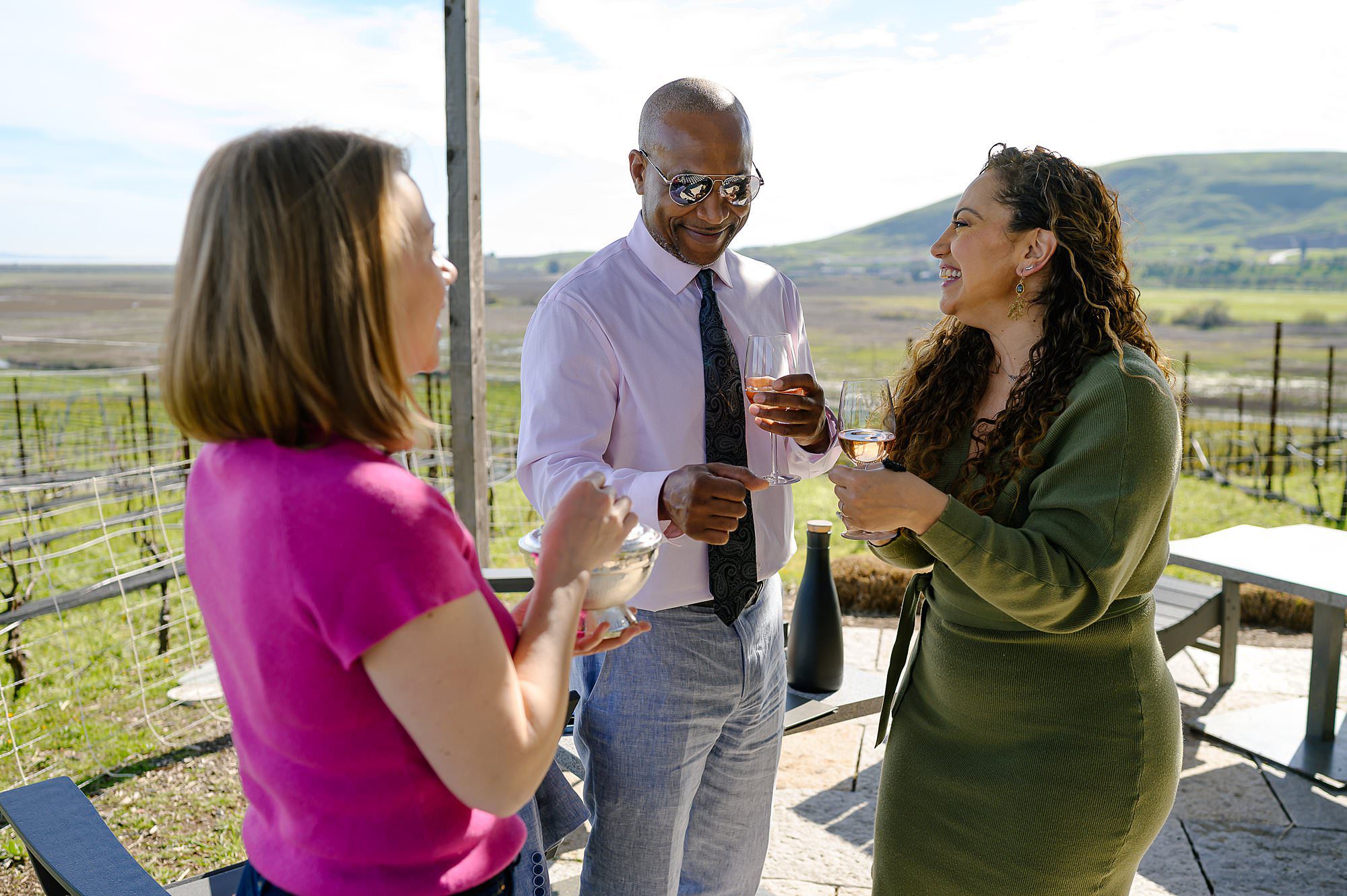 Samar and Courtney being treated to a caviar bump at Ram's Gate winery to celebrate their engagement