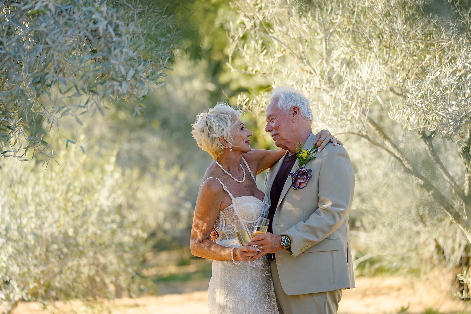 Lynn and Barry in the olive grove at Beltane Ranch in Glen Ellen.